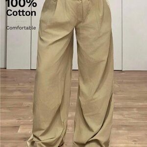 Relaxed Wide-Leg Cotton Chinos in Beige